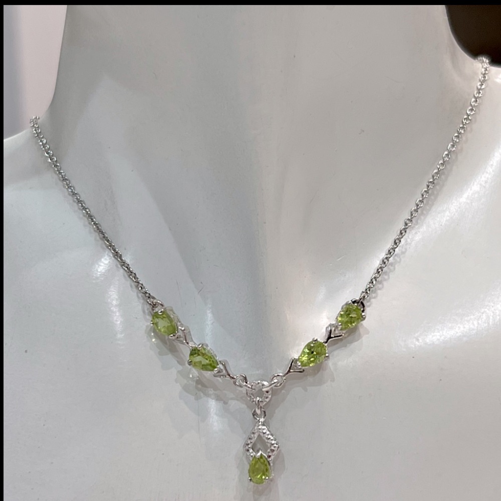 Peridot Y Drop Sterling Silver Necklace - Picture 2 of 11